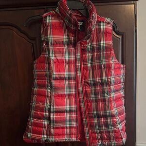 Eddie Bauer Red Plaid Puffer Vest
